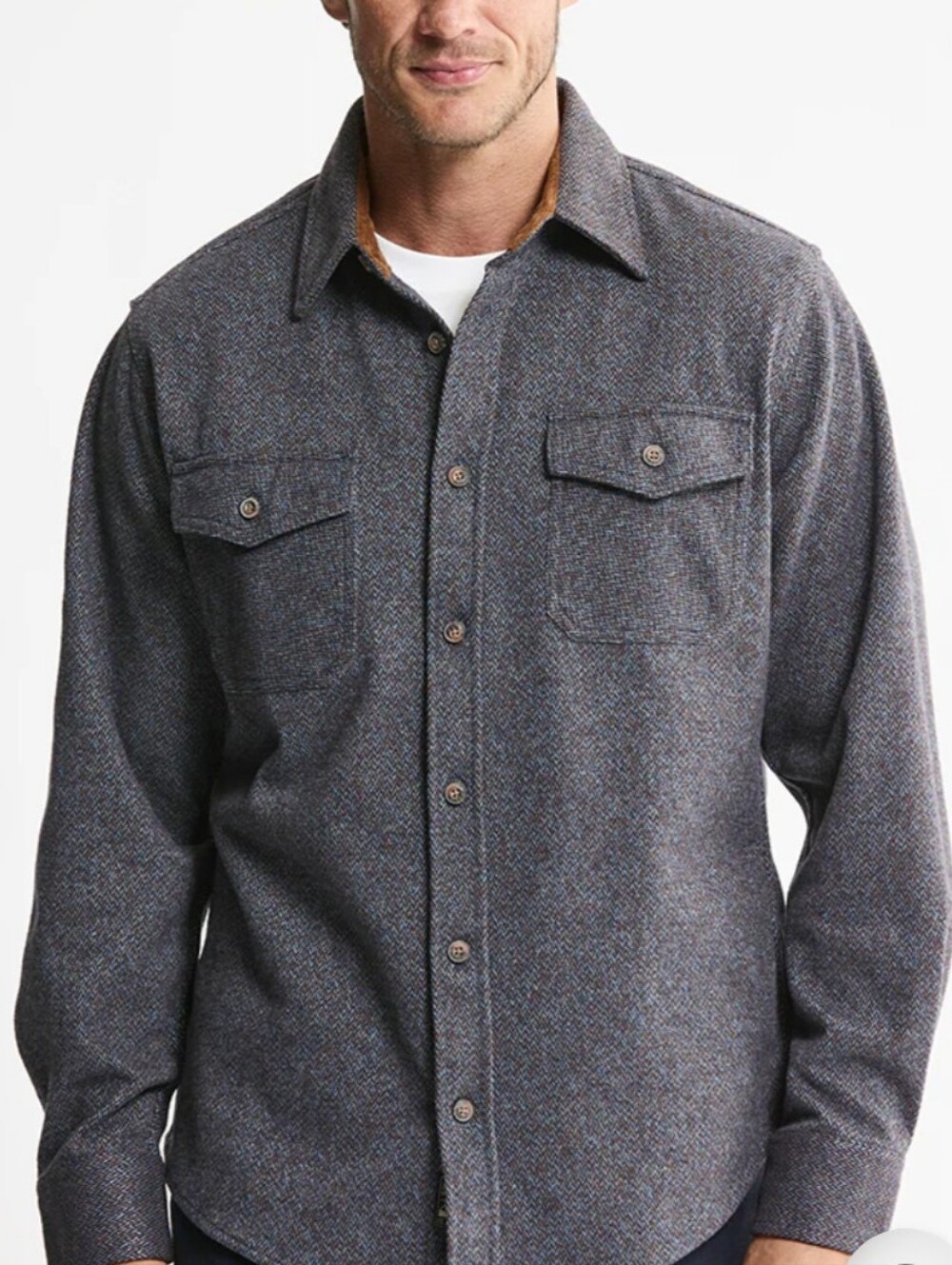 Jachs New York Knit Flannel Button-Front Shirt Jacket Herringbone